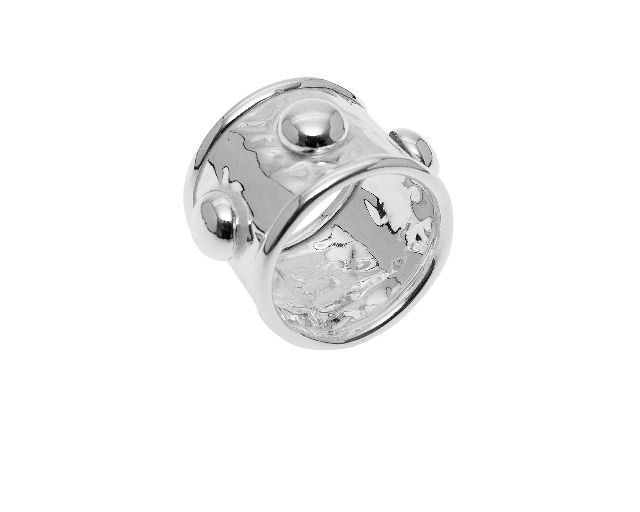 Anello aqua argento con borchie