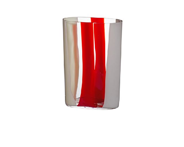 Vase ovale murano glass ivory, grey and red