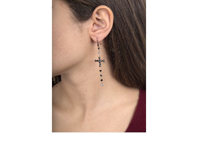 Earrings Silver With Hematite Cross And Grey Crystals Selezione Zanolli 154640 726or05731