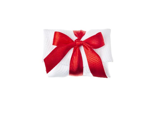 Busta portaconfetti raso bianco con fiocco raso rosso