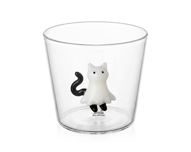 Tumbler glass trick or treat ghost cat