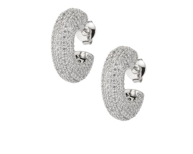 Earrings brass in rhodium-plated brass and zirconia