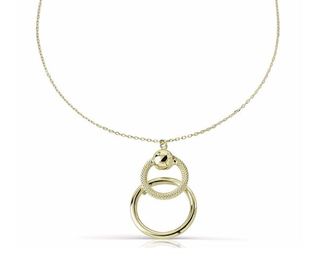 Collana oro 9 kt con cerchi lucidi e zigrinati
