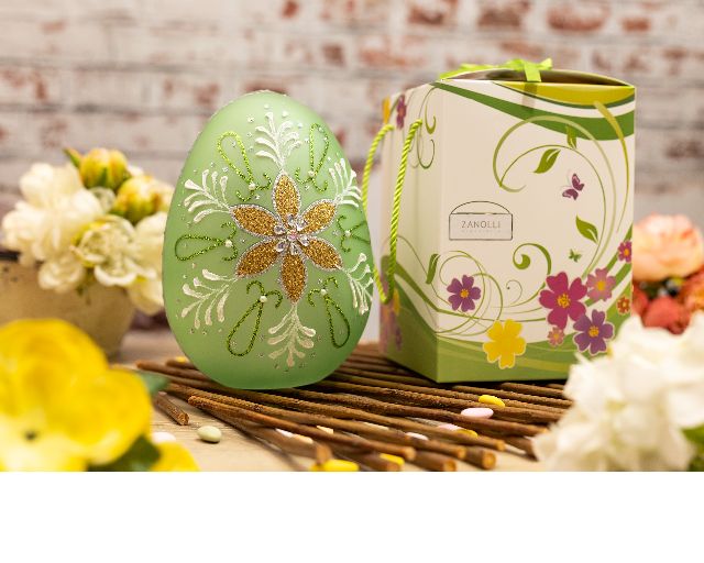 Idea regalo pasqua uovo luminoso decorato verde con luce led