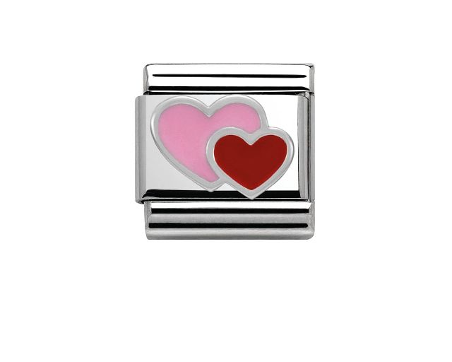 Doppio cuore composable acciaio argento e smalto
