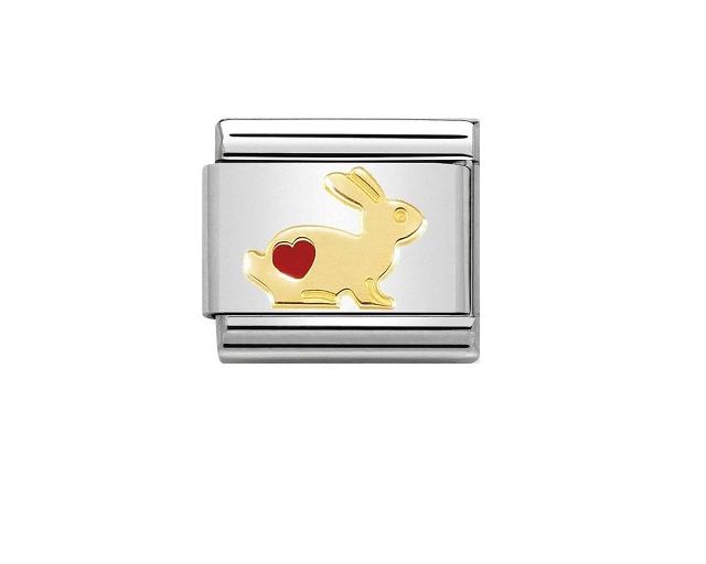 Coniglio con cuore composable acciaio oro e smalto