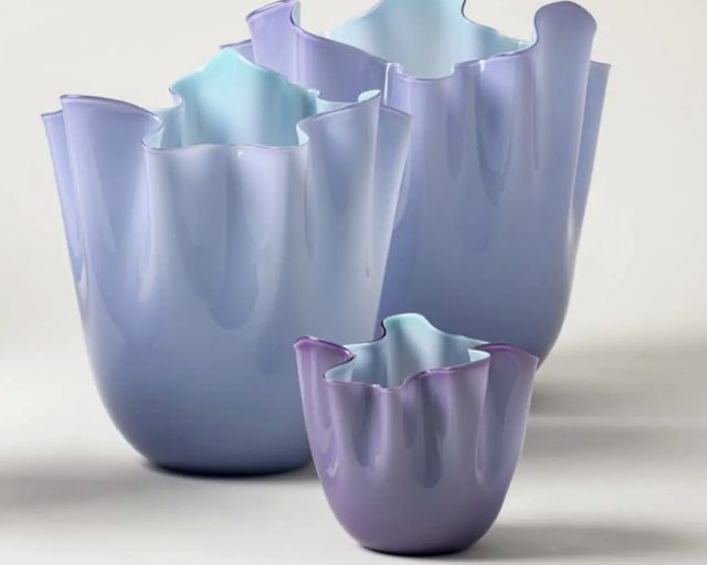 Vaso Fazzoletto Vetro Di Murano Bicolore Lilla Interno Verde Menta Venini 190287 93170000lllavt