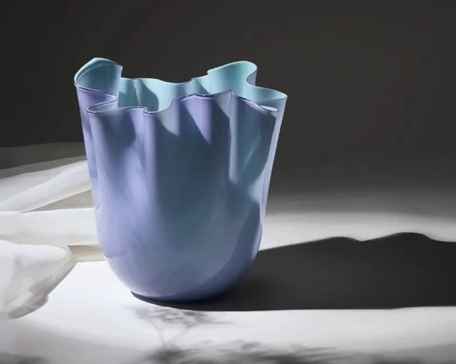 Vaso Fazzoletto Vetro Di Murano Bicolore Lilla Interno Verde Menta Venini 190287 93170000lllavt