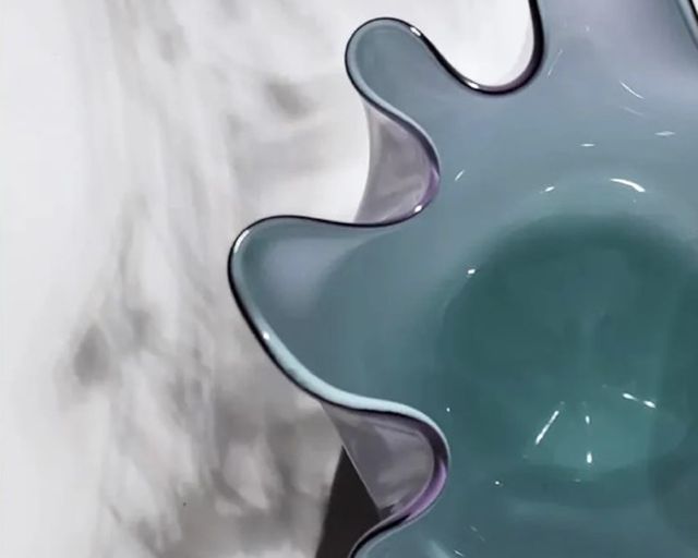 Vaso Fazzoletto Vetro Di Murano Bicolore Lilla Interno Verde Menta Venini 190287 93170000lllavt
