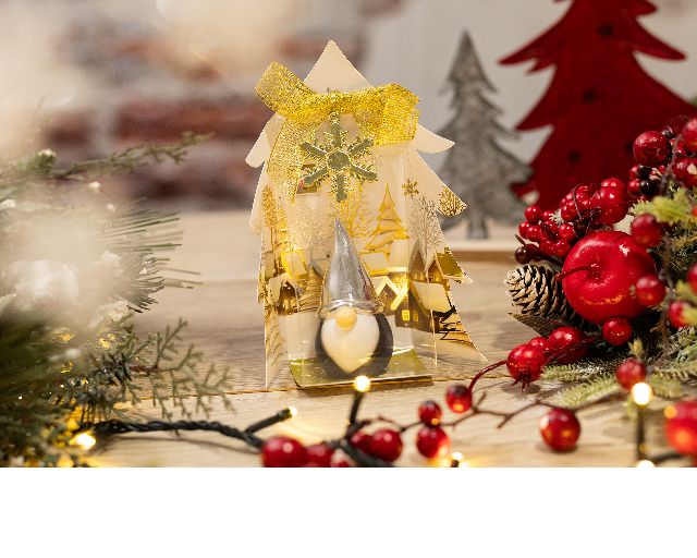 Idea regalo natale gnomo blu con cappello argento