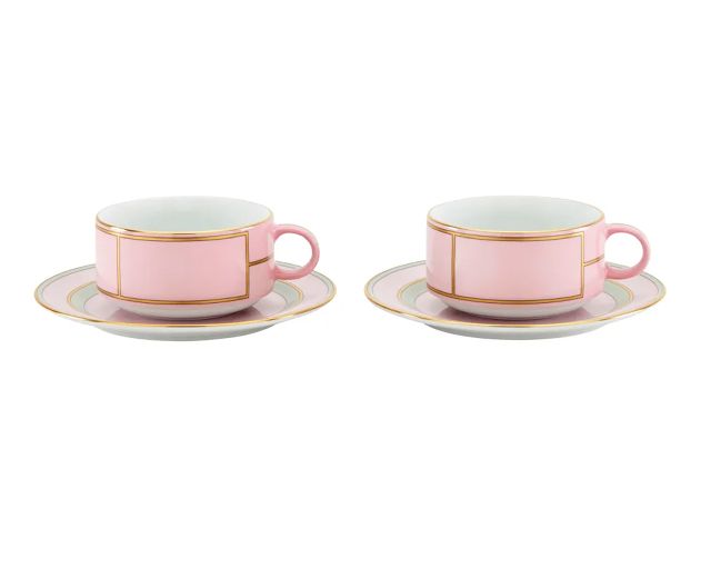 Tea cup set diva porcelain pink with saucer