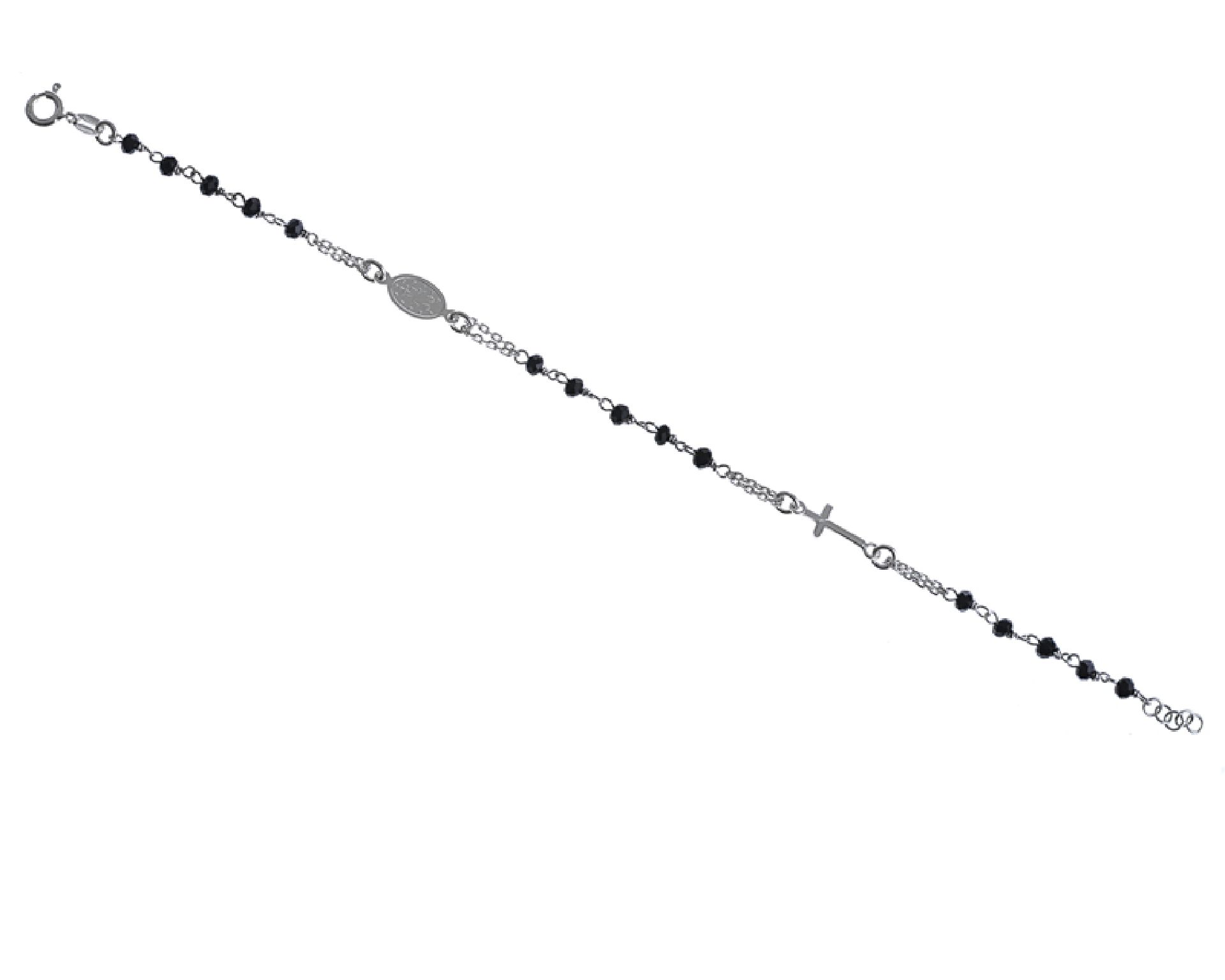 Bracciale Rosario Argento Con Grani Neri E Croce Selezione Zanolli 26715 611br00005