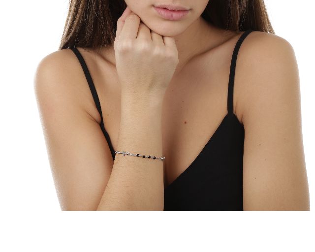 Bracciale Rosario Argento Con Grani Neri E Croce Selezione Zanolli 26715 611br00005