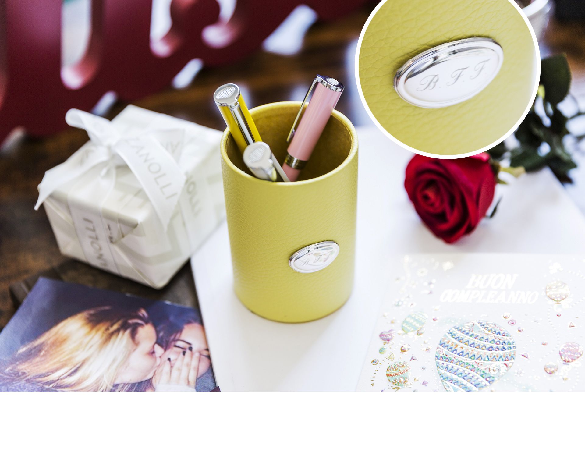 Penholder Table Leather Yellow Selezione Zanolli 166653 9382204ylw