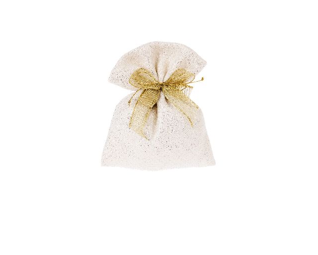 Favor sugared almonds gold with web bow and gold cord
