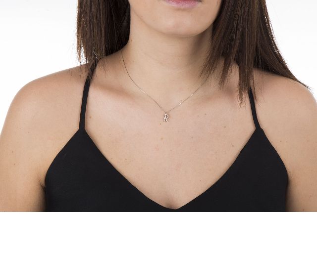 Collana oro 750‰ ciondolo lettera r con brillanti