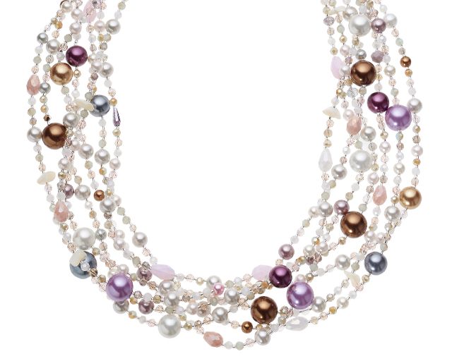 Necklace 7 strands with multicolored pearls and crystals