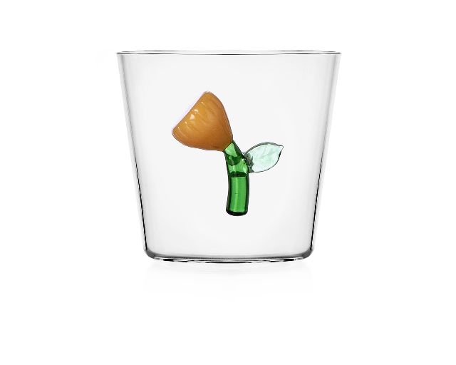 Bicchiere tumbler botanica fiore ambra