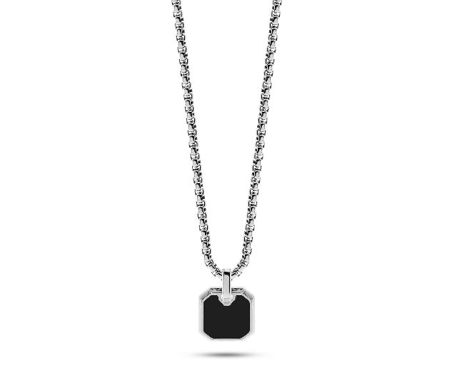 Collana uomo acciaio con pendente ottagonale onice nero