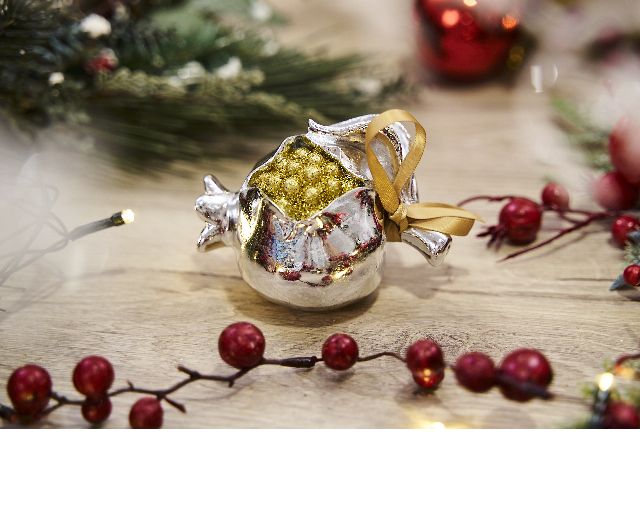 Idea regalo natale melograno portafortuna oro