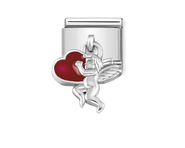 Cupido con cuore rosso composable acciaio