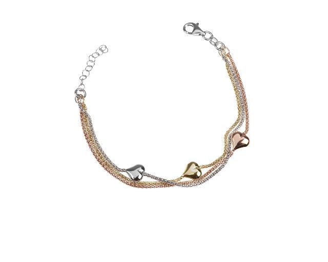 Bracciale cuori argento tre colori