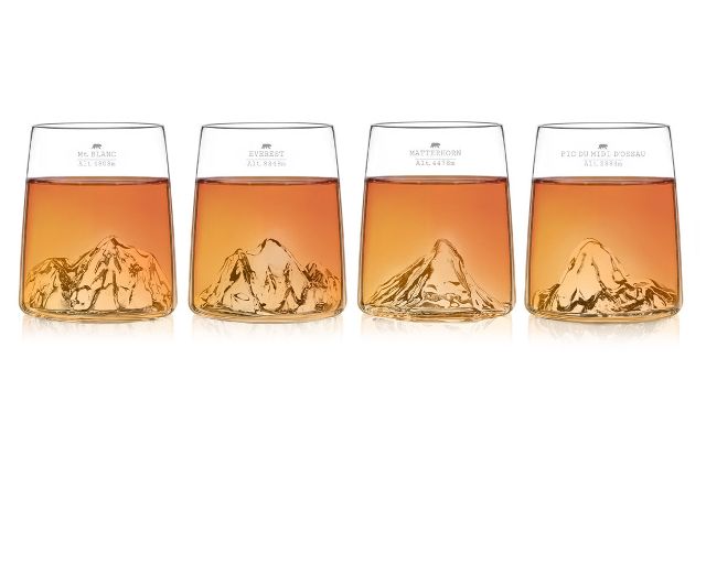 Set bicchieri shooters topographic monte bianco/ everest/matterhorn/pico de alto 4 pezzi