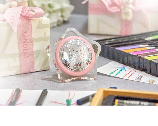 Luce notturna orsetto argento pvd stella rosa