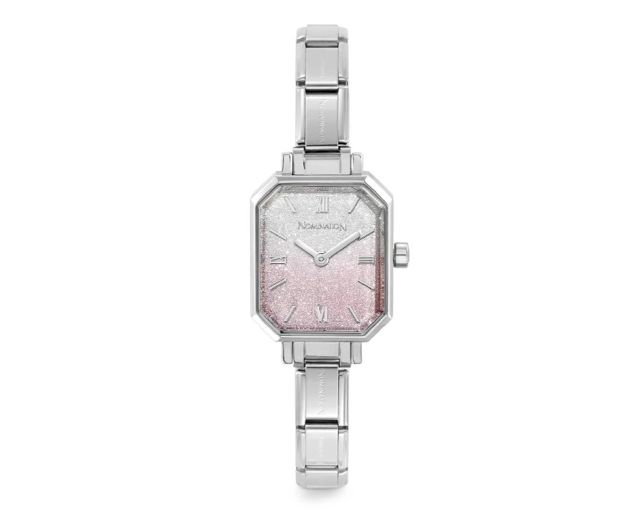 Orologio donna time paris acciaio con quadrante glitter sfumè rosa e argento