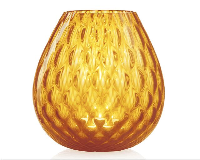 Candle holder vase macramè l murano glass amber