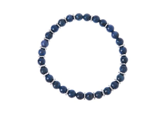 Bracciale elastico argento brunito con pietra lavica