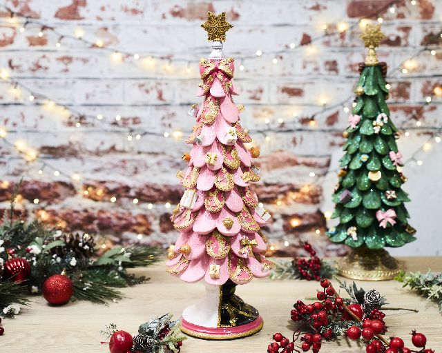 Idea regalo natale albero di natale stilizzato in resina rosa