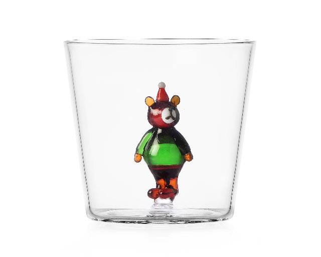 Tumbler glass bear with hat woodland tales