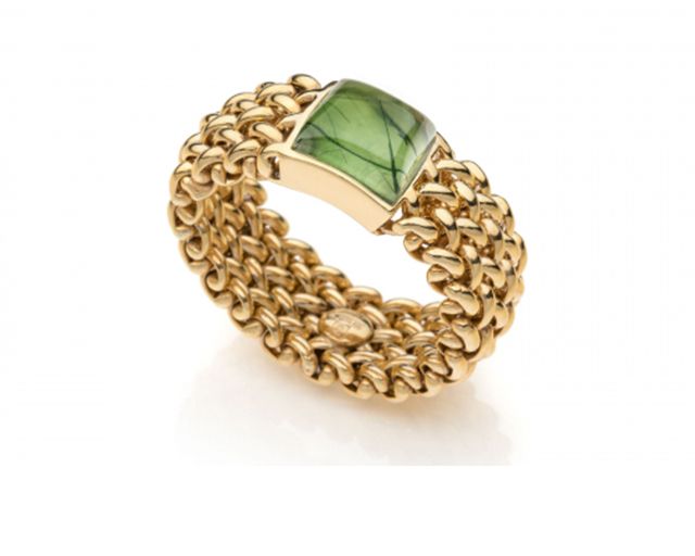 Anello chicco argento dorato con quarzo verde peridot