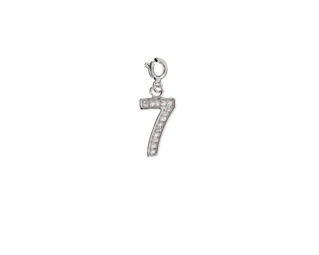 Pendant 7 number silver with white zircons
