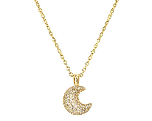 Collana life poetry argento dorato luna con pavè di zirconi
