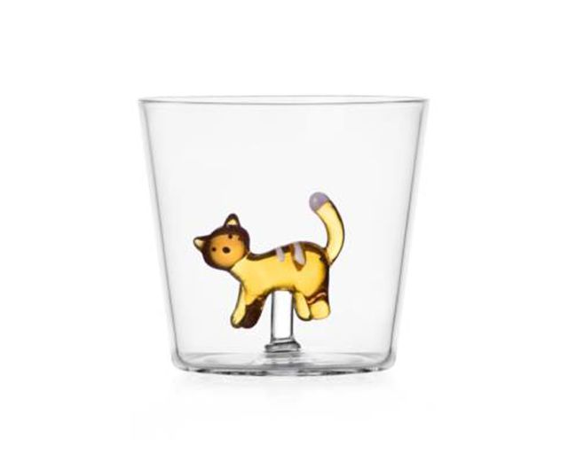 Bicchiere tumbler tabby cat gatto ambra strisce bianche