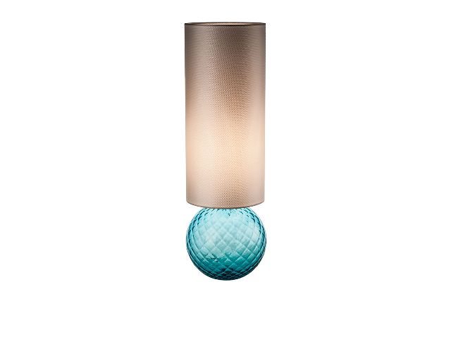 Lampada da tavolo balloton vetro di murano acquamare con paralume beige