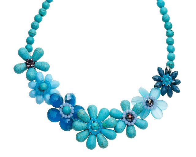 Collana fiori centrali con agata turchese e cristalli
