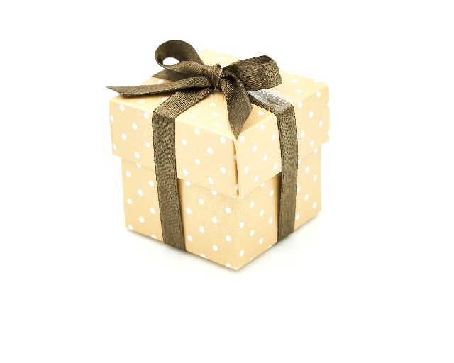 Scatola per bomboniera dots nocciola con coperchio e confetti