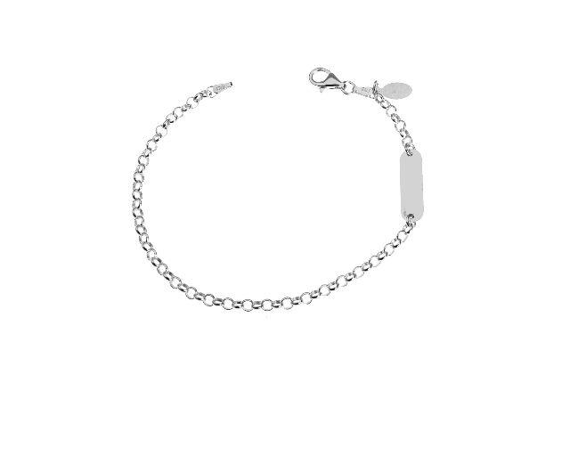 Bracciale argento a maglia rolò con targhetta