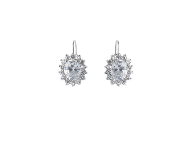 Earrings silver oval white stone with zircons