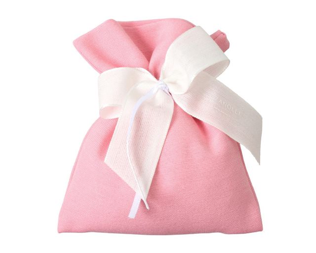 Sacchetto canetè portaconfetti rosa con fiocco di cotone bianco