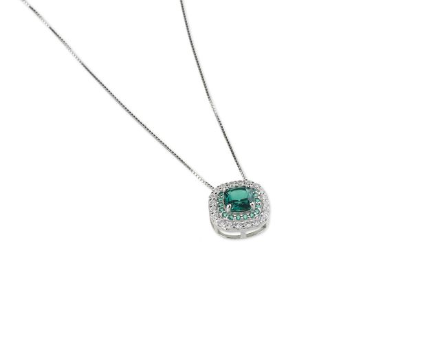 Collana luce argento con cubic zirconia e zircone smeraldo