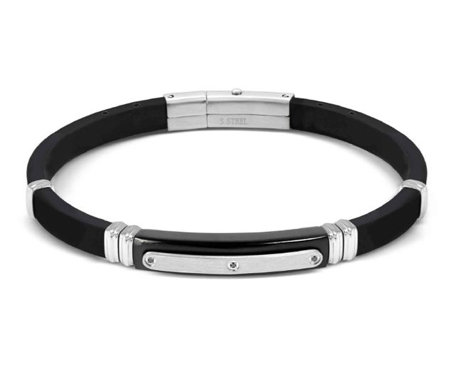Bracciale city energy acciaio e caucciu con zirconi