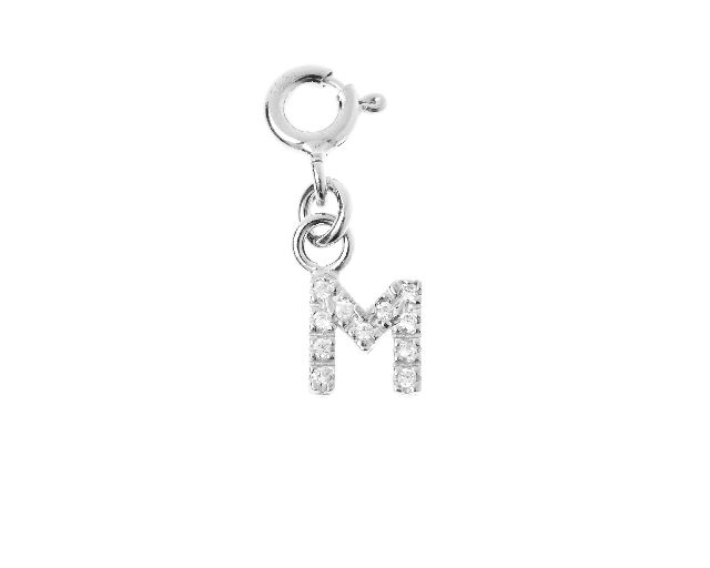 M letter charm silver with zircons