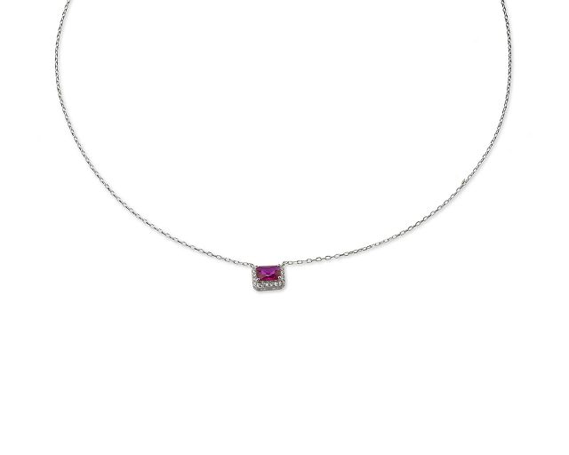 Collana luce argento con cubic zirconia e zircone rubino