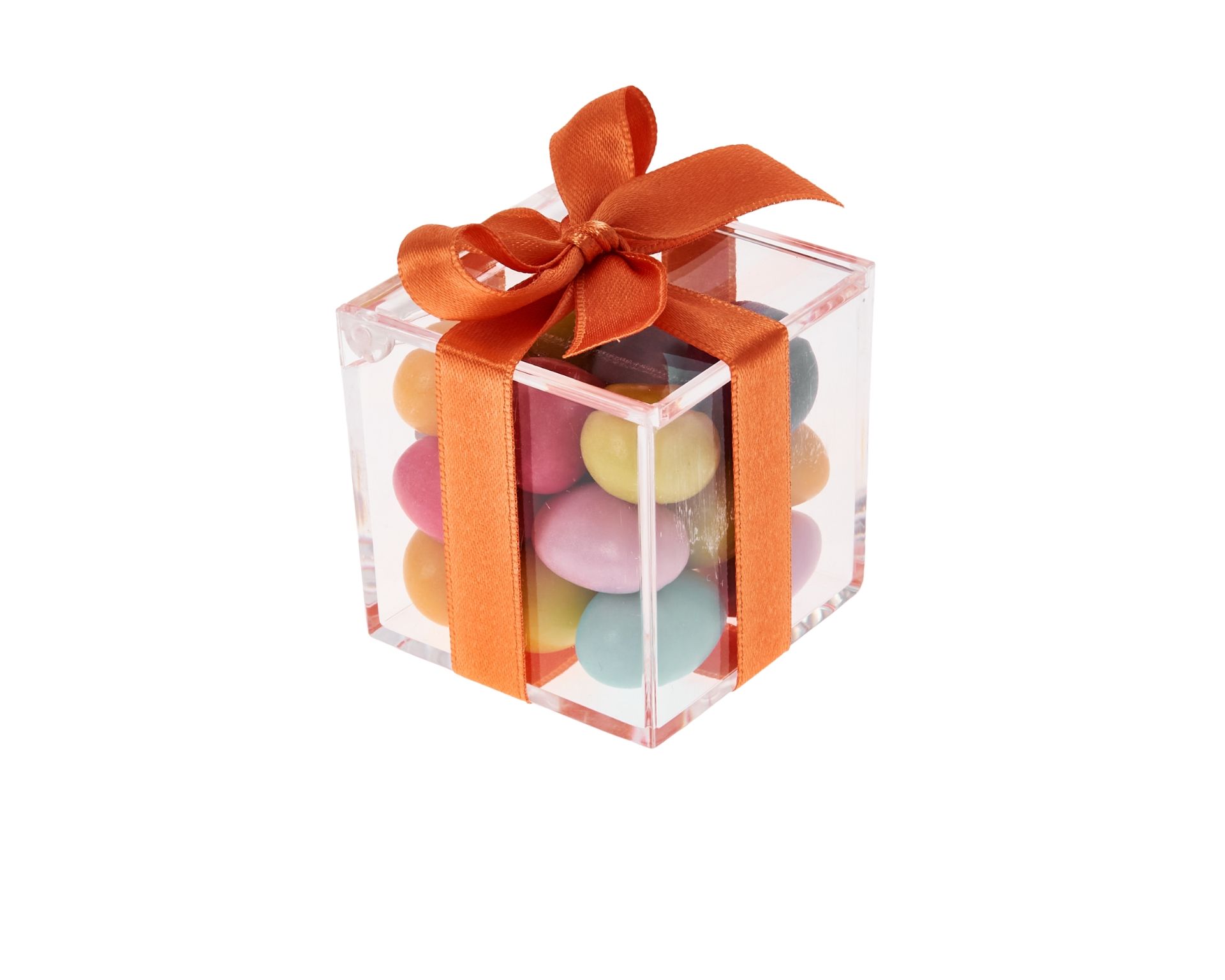 Scatolina In Plexiglass Con Tenerezze Arcobaleno E Nastro Arancio Selezione Zanolli 181478 C24narc040