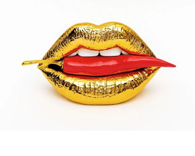 Scultura mini bocca oro e peperoncino rosso