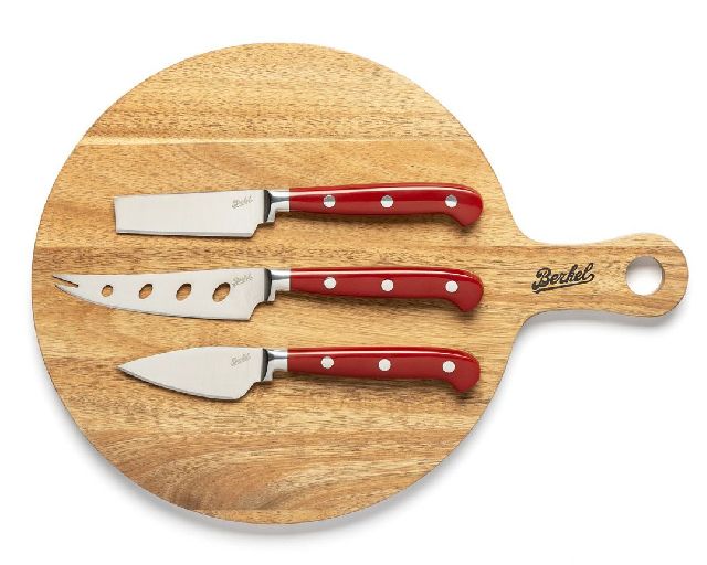 Set formaggi tagliere e coltelli acciaio 4 pezzi